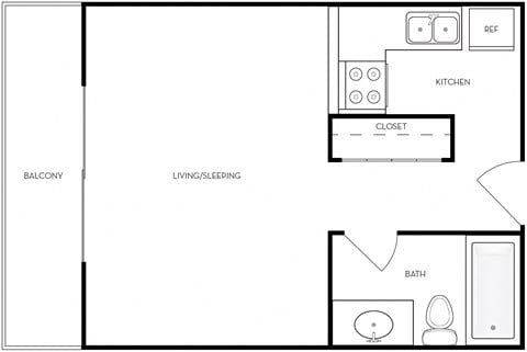 Floor plan for studio, 1 bath, 370 sqft